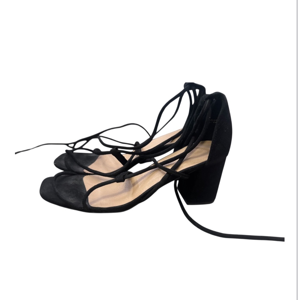 PrettyLittleThing Black Lace-Up Block Heels